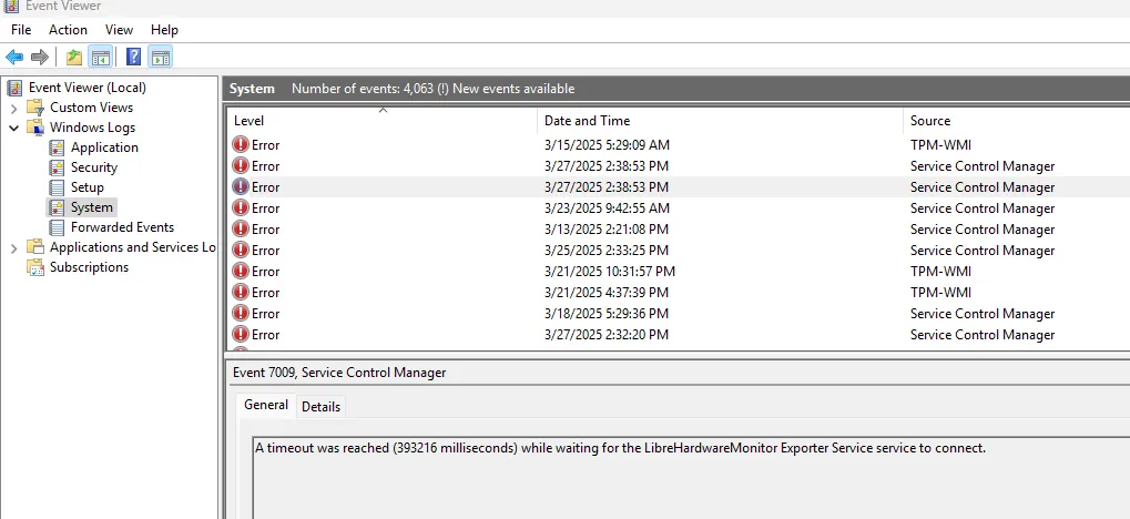windows service timeout error